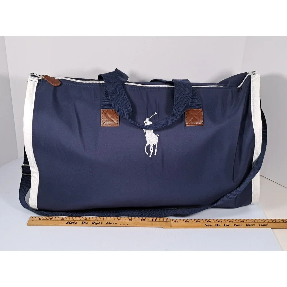Polo Ralph Lauren Navy Blue Nylon Convertible Garment Bag Duffel Large Pony